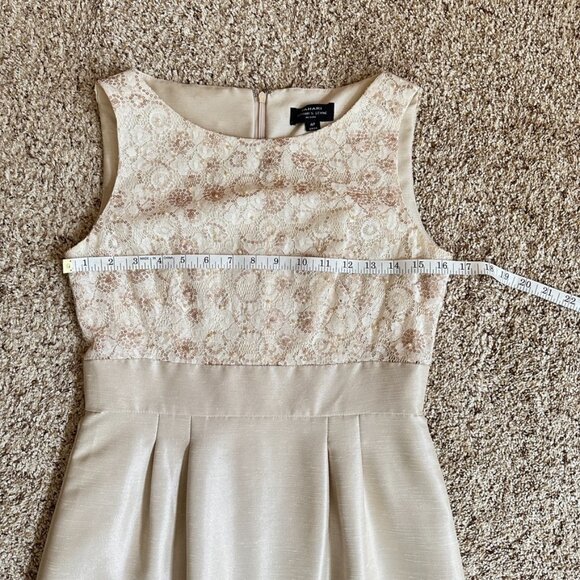 Petite Cocktail Dress Beaded Bodice Sleeveless Size 4 Petite Ivory Lace - Picture 8 of 15